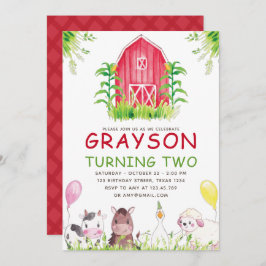 Red Boerderij House Animals Waterverf Verjaardag Kaart