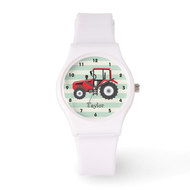 Red Boerderij Tractor Horloge (Voorkant)