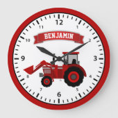 Red Boerderij Tractor Persoonlijke naam Kinder kam Grote Klok (Voorkant)