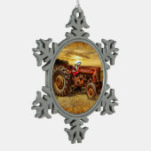 Red Boerderij Tractor Tin Sneeuwvlok Ornament (Links)