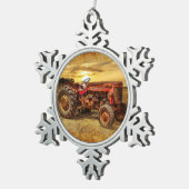 Red Boerderij Tractor Tin Sneeuwvlok Ornament (Rechts)
