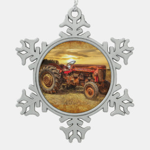Red Boerderij Tractor Tin Sneeuwvlok Ornament