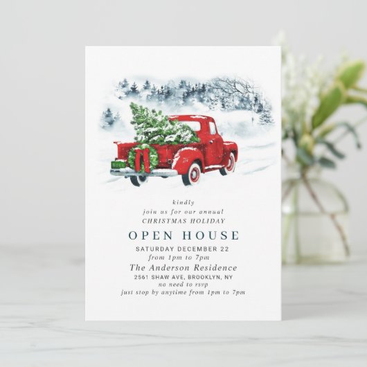 Red Boerderij Truck CHRISTMAS HOLIDAY OPEN HUUSE Kaart (Staand voorkant)