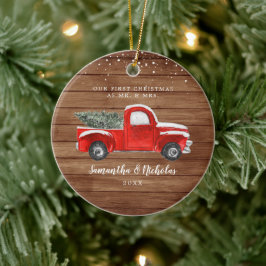 Red Boerderij Truck | Eerste Kerstmis, de heer &  Keramisch Ornament