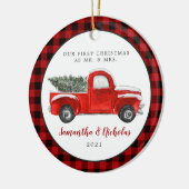  Red Boerderij Truck | Eerste Kerstmis, de heer &  Keramisch Ornament (Links)