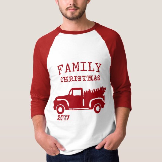 Red Boerderij Truck - Eigen naam kerstfeest T-shirt (Voorkant)