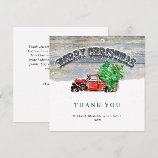 Red Boerderij Truck Holiday Corporate Kerstmis Bedankkaart (Voorkant / Achterkant)