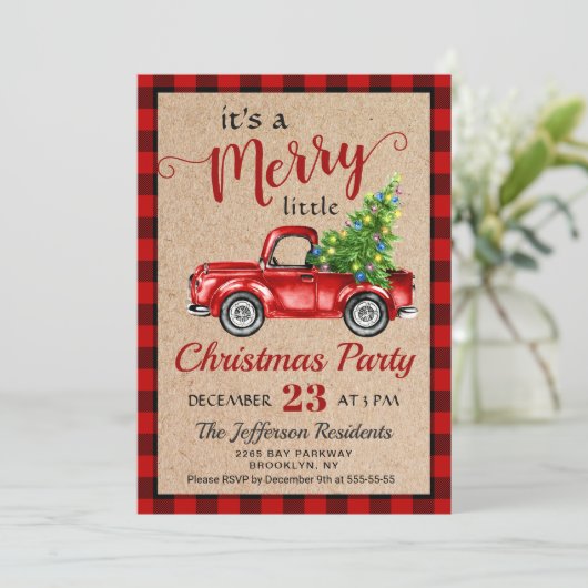 Red Boerderij Truck Holiday Kerstfeest Kaart (Staand voorkant)