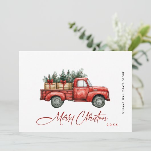 Red Boerderij Truck kerst Corporate Greep Feestdagenkaart (Staand voorkant)