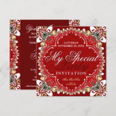 Red Bohemian Special Party Uitnodiging (Voorkant / Achterkant)