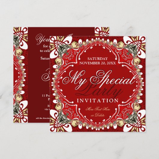 Red Bohemian Special Party Uitnodiging (Voorkant / Achterkant)