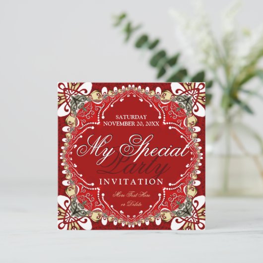 Red Bohemian Special Party Uitnodiging (Staand voorkant)