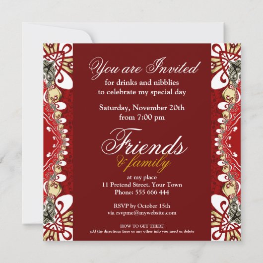 Red Bohemian Special Party Uitnodiging (Achterkant)