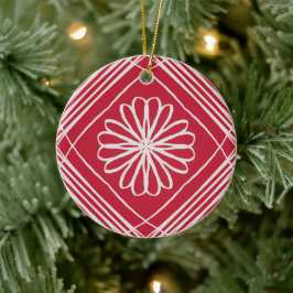 Red Boho Abstract Patroon met kerstboom Keramisch Ornament