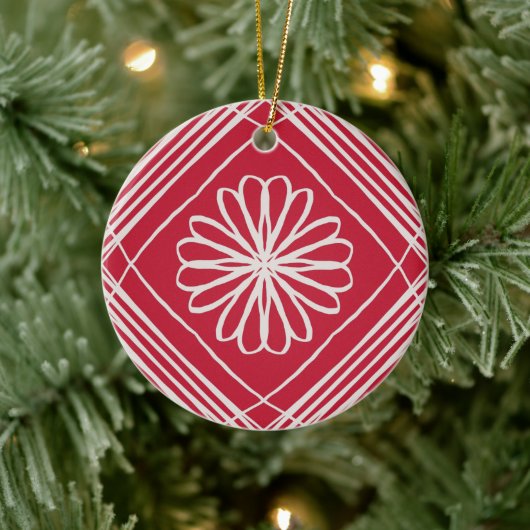 Red Boho Abstract Patroon met kerstboom Keramisch Ornament (Boom)