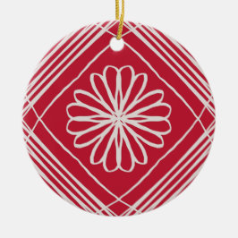 Red Boho Abstract Patroon met kerstboom Keramisch Ornament