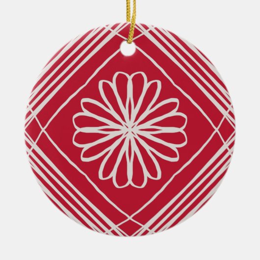 Red Boho Abstract Patroon met kerstboom Keramisch Ornament (Voorkant)