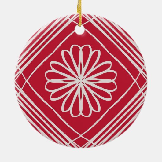 Red Boho Abstract Patroon met kerstboom Keramisch Ornament (Achterkant)