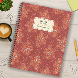 Red Boho Chic Linen Textured Floral College Custom Notitieboek