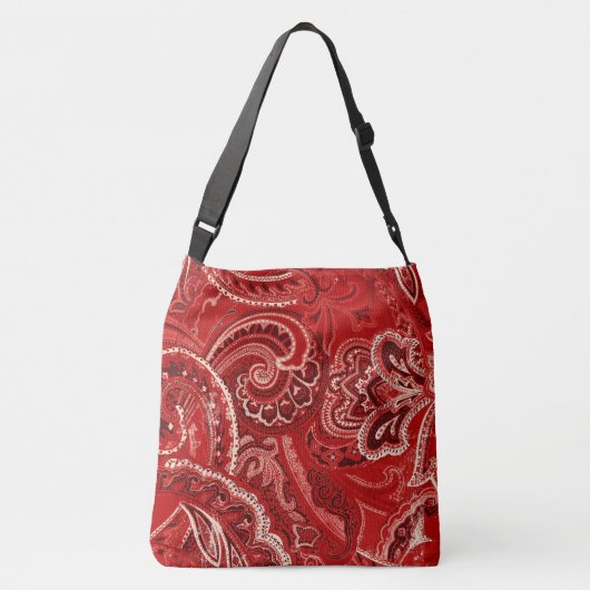 Red Boho Chic Retro Hippy Paisley Bandanna Crossbody Tas (Achterkant)