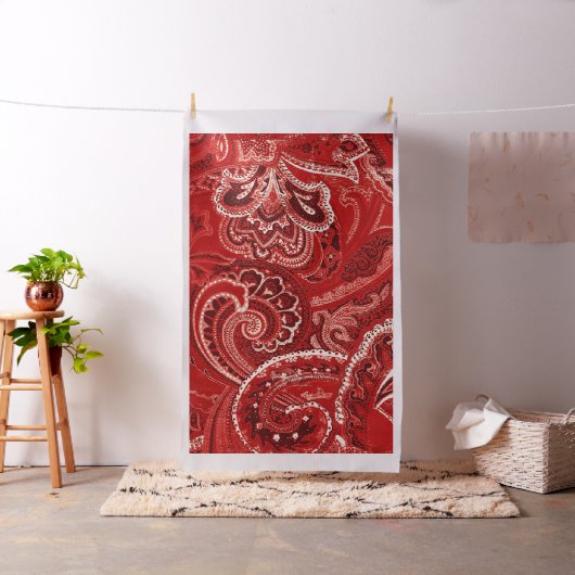 Red Boho Chic Retro Hippy Paisley Bandanna Stof (Voorbeeld)