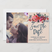 Red Boho Floral Foto Save the Date Kaart (Voorkant)