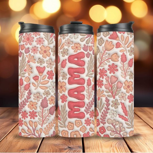 Red Boho Floral Mama Thermosbeker