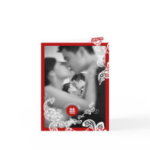 Red Boho Floral Peacock Double Xi Chinese bruiloft