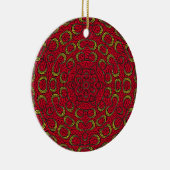Red Boho Mandala Geometrische Rosette Retro Hippie Keramisch Ornament (Rechts)