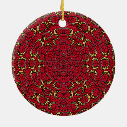 Red Boho Mandala Geometrische Rosette Retro Hippie Keramisch Ornament (Achterkant)