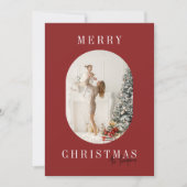 Red Boho Oval Foto Kerstmis Feestdagenkaart (Voorkant)