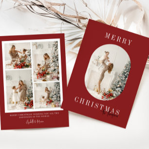 Red Boho Oval Foto Kerstmis Feestdagenkaart