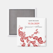 Red Boho Peacock Chic Asian Wedding Save the Date Magneet (Voorkant / Achterkant)
