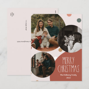 Red Boho Polka Dot Kerstmis Abstract met drie foto Feestdagenkaart