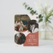 Red Boho Polka Dot Kerstmis Abstract met drie foto Feestdagenkaart (Staand voorkant)
