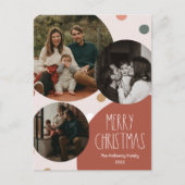 Red Boho Polka Dot Kerstmis Abstract met drie foto Feestdagenkaart (Voorkant)