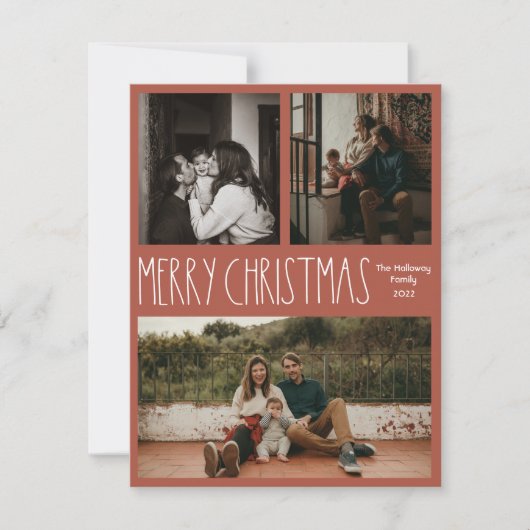 Red Boho Polka Dot Kerstmis, drie foto's Feestdagenkaart (Voorkant)