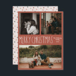 Red Boho Polka Dot Kerstmis, drie foto's Feestdagenkaart<br><div class="desc">Deze rode boho polka stip met drie foto's kerstkaart is perfect voor je moderne boze boerderijvriendelijke vakantiegroet. Het klassieke rustige, maar delicate, handgetekende lettertype geeft het een oorvolle blik, terwijl het schattig en eenvoudig blijft. De polka stippen komen in de aardtoon van rood, sage groen, wazige roze, terracotta, roest, en...</div>