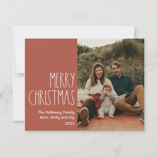 Red Boho Polka Dot Kerstmis Enige Foto Feestdagenkaart (Voorkant)