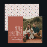 Red Boho Polka Dot Kerstmis Enige Foto Feestdagenkaart<br><div class="desc">Deze rode boho polka stip kerstkaart is perfect voor je moderne bohemische vakantieoord op boerderij. Het klassieke rustige, maar delicate, handgetekende lettertype geeft het een oorvolle blik, terwijl het schattig en eenvoudig blijft. De polka stippen komen in de aardtoon van rood, sage groen, wazige roze, terracotta, roest, en bruin. Het...</div>