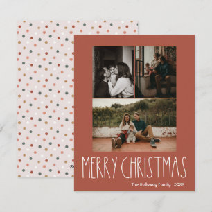 Red Boho Polka Dot Kerstmis Verticaal 3 Foto Feestdagenkaart