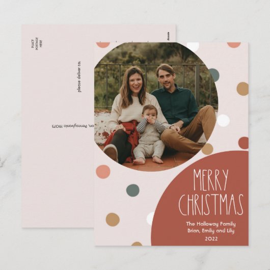 Red Boho Polka Dot Kerstmis Verticale Single Photo Feestdagenkaart (Voorkant / Achterkant)