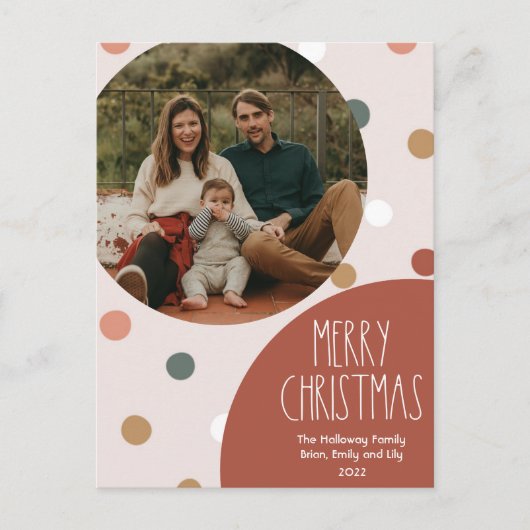 Red Boho Polka Dot Kerstmis Verticale Single Photo Feestdagenkaart (Voorkant)