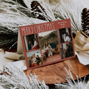 Red Boho Polka Dot Kerstmis vijf foto's gevouwen Feestdagen Kaart