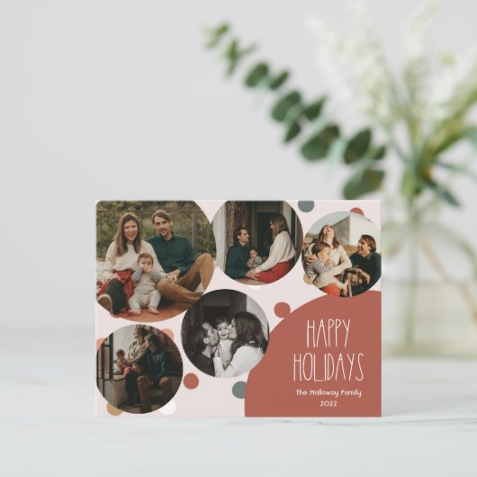 Red Boho Polka Dot Prettige feestdagen Five-Photo (Staand voorkant)