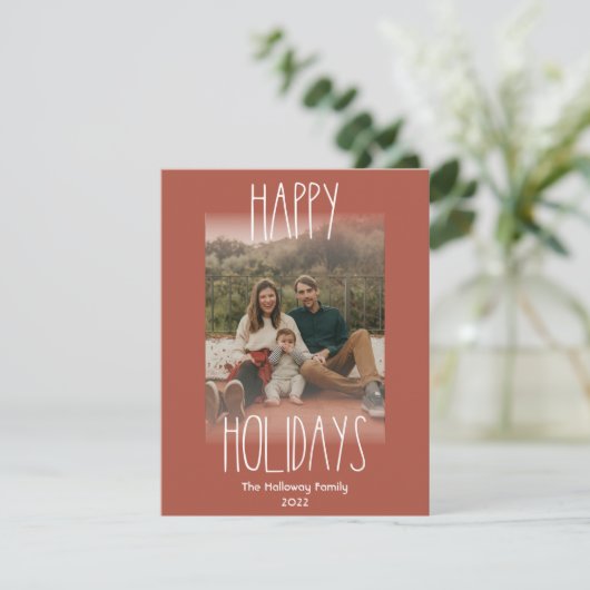 Red Boho Polka Dot Vertical Faded Foto Feestdagenkaart (Staand voorkant)