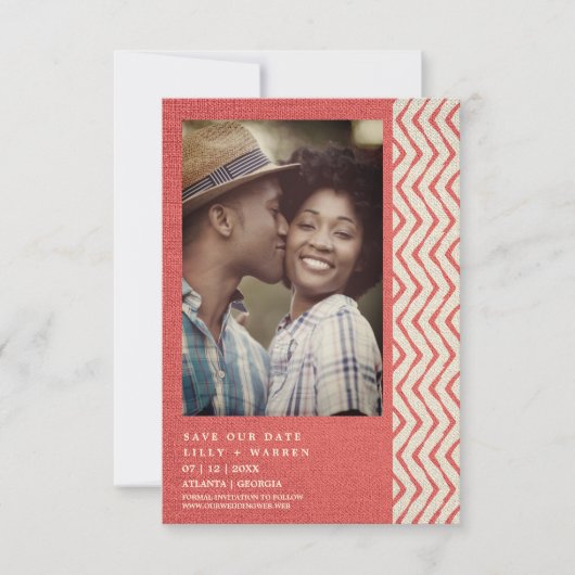 Red Boho Textile Engaged Romantic Couple Save The Date (Voorkant)