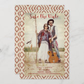 Red Boho Textile texture Romantic Engaged Couple Save The Date (Voorkant / Achterkant)