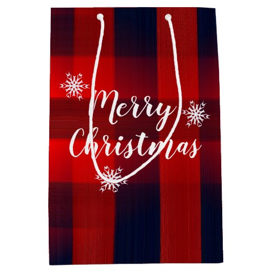 Red Bokeh Buffalo Plaid Merry Christmas Medium Cadeauzakje (Voorkant)