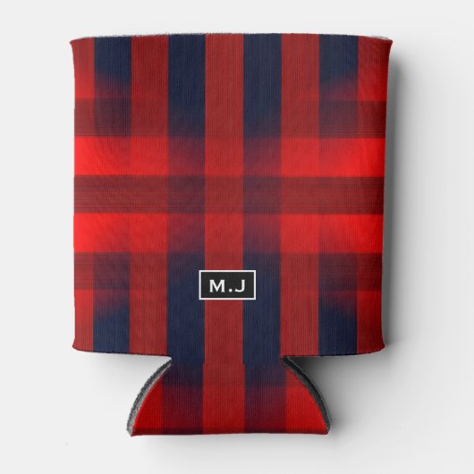 Red Bokeh Buffalo Plaid Monogram Blikjeskoeler (Voorkant)